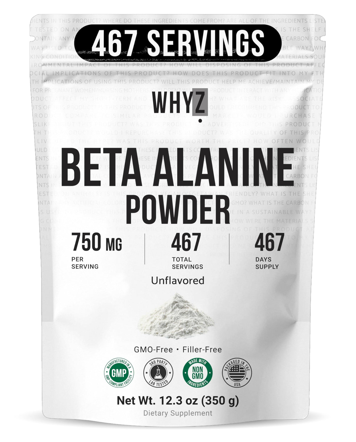 WHYZ Beta Alanine Powder Pure Beta Alanine Pre-Workout Supplement for Sustained Energy…