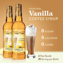 Load image into Gallery viewer, Jordan&#39;s Skinny Syrups Sugar Free Coffee Syrup, Vanilla Flavor Drink Mix, Zero Calorie Flavoring for Chai Latte, Protein Shake, Food and More, Gluten Free, Keto Friendly, 25.4 Fl Oz, 2 Pack
