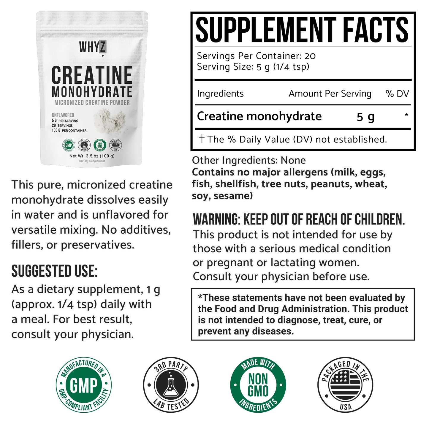 Creatine Monohydrate Powder, Micronized, Unflavored Creatine for Men & Women, Muscle…