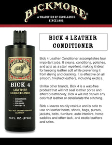 Bickmore Bick 4 Leather Conditioner 16 Fl Oz - Best Since 1882 - Cleaner & Conditioner - Restore Polish & Protect All Smooth Finished Leathers