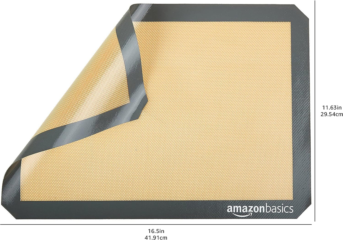 Amazon Basics Silicone, Non-Stick, Food Safe Baking Mat, Pack of 2, New Beige/Gray, Rectangular, 16.5" x 11.6"