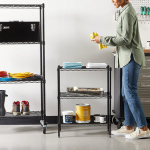 Amazon Basics 3-Shelf Narrow Adjustable, Heavy Duty Storage Shelving Unit (250 lbs loading capacity per shelf), Steel Organizer Wire Rack, Black, 23.2"L x 13.4"W x 30"H