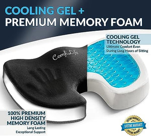 ComfiLife Gel Enhanced Seat Cushion - Non-Slip Orthopedic Gel & Memory Foam Coccyx Cushion for Tailbone Pain - Office Chair Car Seat Cushion - Sciatica & Back Pain Relief (Black)