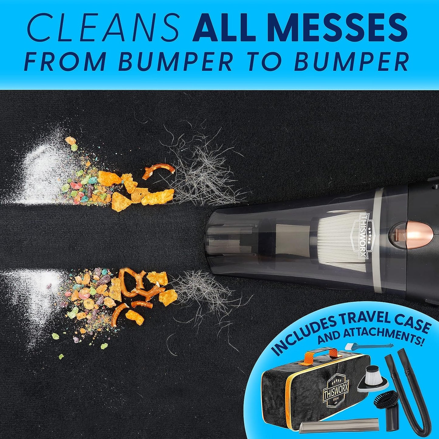 ThisWorx Car Vacuum Cleaner - Car Accessories - Small 12V High Power Handheld Portable Car Vacuum w/Attachments, 16 Ft Cord & Bag - Detailing Kit Essentials for Travel, RV Camper