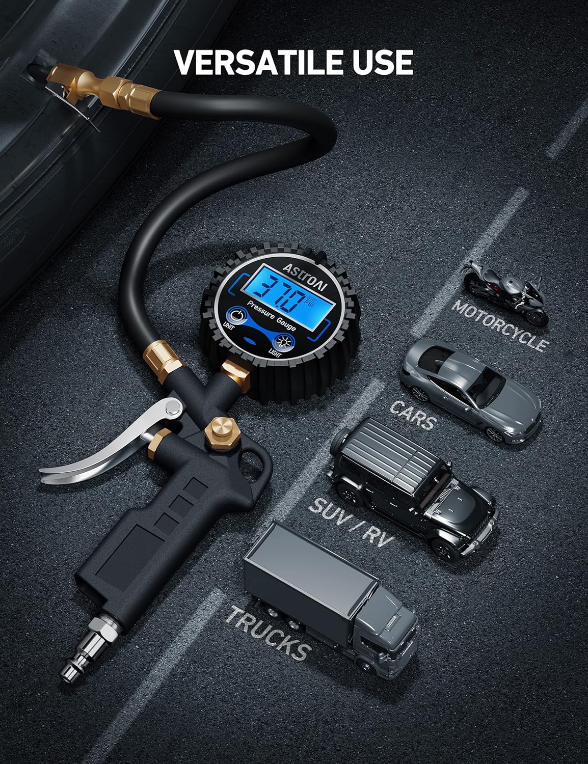 AstroAI Digital Tire Pressure Gauge with Inflator, 250 PSI Air Chuck & Compressor Accessories Heavy Duty with Quick Connect Coupler, 0.1 Display Resolution, Car Accessories & Stocking Stuffers for Men