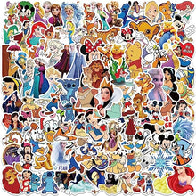 Load image into Gallery viewer, 100Pcs Kids Disney Stickers Pack Princess Stickers Cute Cartoon Characters Stickers Cartoon Movie Decal Childrens Decorative Sticker for Kids Teens Adults Waterproof Vinyl Princess Stickers for Water Bottle Laptop Luggage (Cartoon Characters)