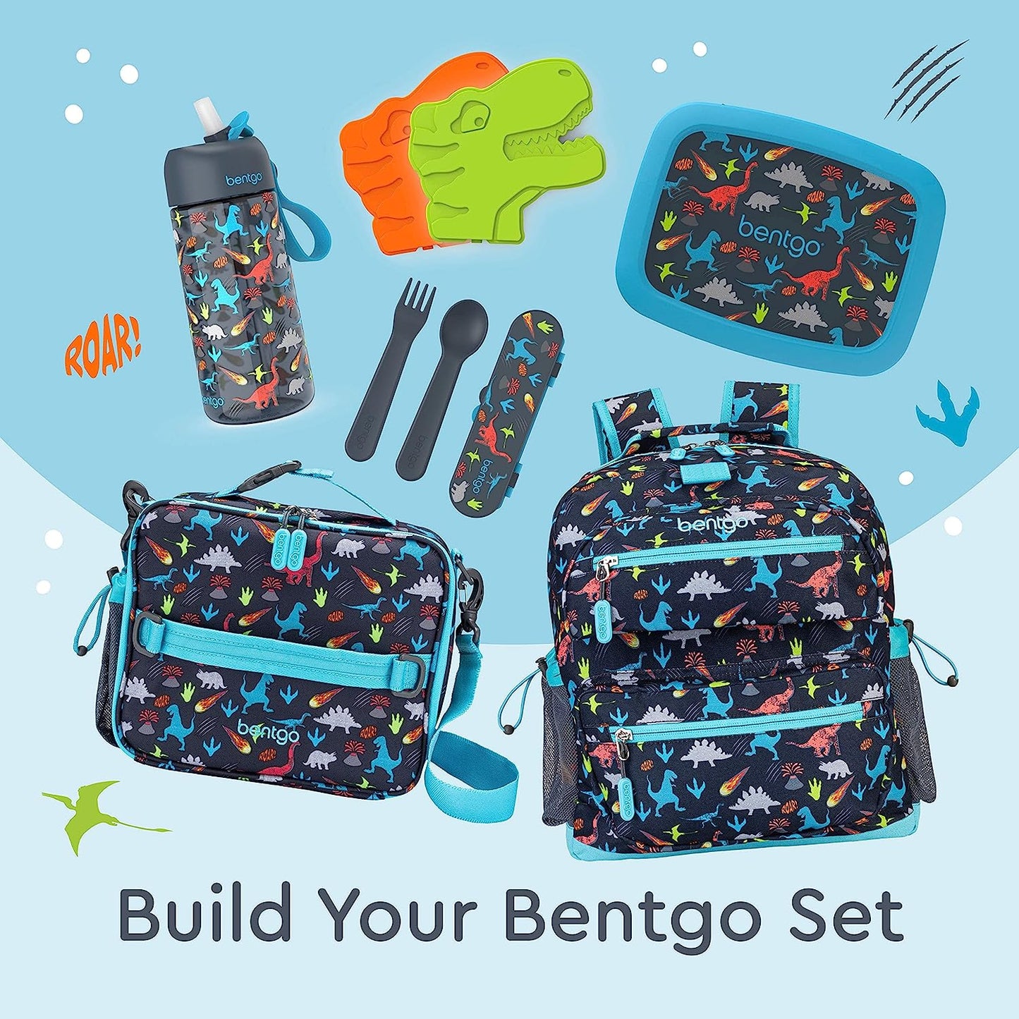 Bentgo® Kids Prints Leak-Proof, 5-Compartment Bento-Style Kids Lunch Box - Ideal Portion Sizes for Ages 3 to 7 - BPA-Free, Dishwasher Safe, Food-Safe Materials (Dinosaur)