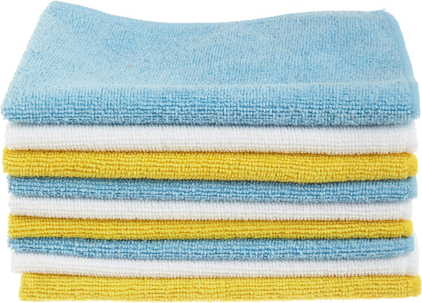 Amazon Basics Microfiber Cleaning Cloth, Non-Abrasive, Reusable and Washable, Pack of 36, Blue/White/Yellow, 16" x 12"