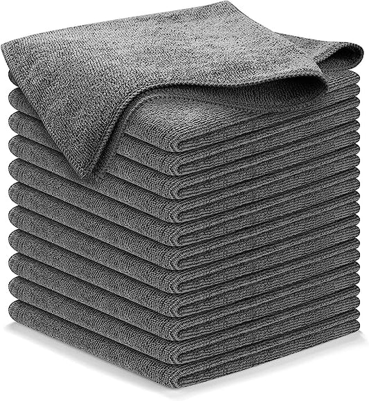 USANOOKS Microfiber Cleaning Cloth Grey - 12 packs 16"x16" - High Performance - 1200 Washes, Ultra Absorbent Towels Weave Grime & Liquid for Streak-Free Mirror Shine - Car Washing cloth and Applicator