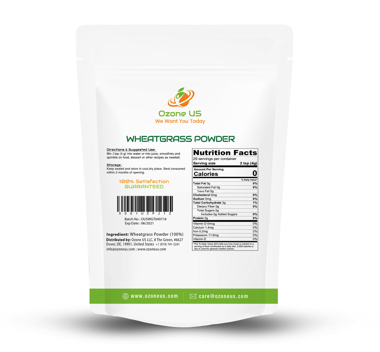 Wheatgrass Powder Wheat Grass Juice Powder Super Food Dietary Supplement Chlorophyll Rich Food Vegan Non-GMO - 4Oz